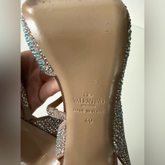 Valentino Beige Crystal Embellished Leather Platform Slingback Sandals Size 40 - Picture 9 of 13